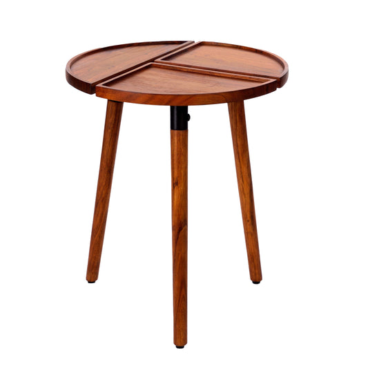 Round Acacia Wood Side Accent Table