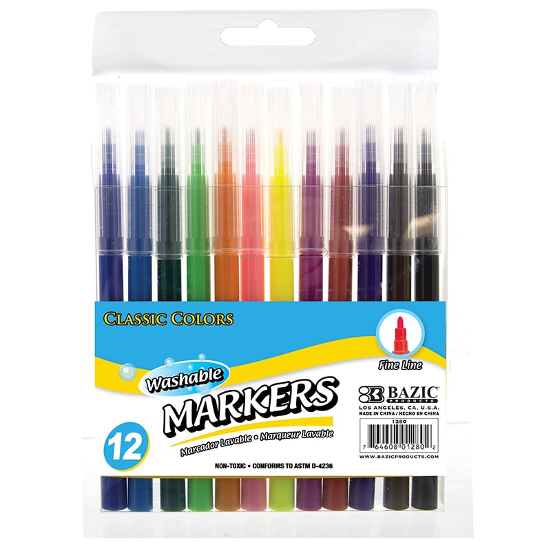 12 Classic Colors Fine Line Washable Markers