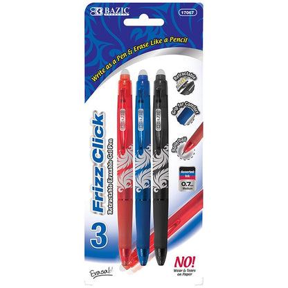 Assorted Color Erasable Gel Retractable Pen with Grip (3/Pack)