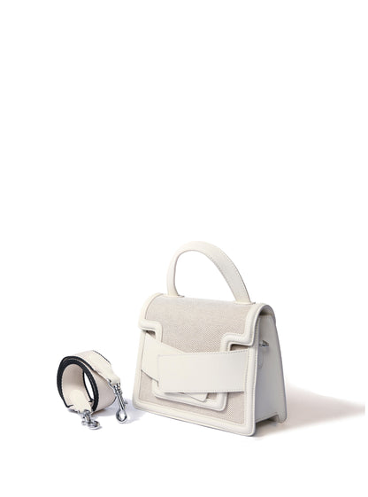 Evelyn Bag in Canvas and Genuine Leather, White