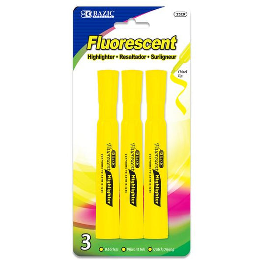 Yellow Desk Style Fluorescent Highlighters (3/Pack)