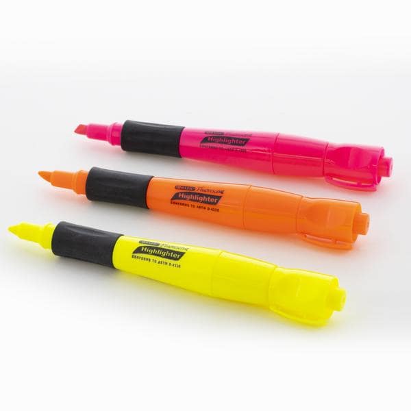 Yellow Fluorescent Highlighters with Cushion Grip (3/Pack)