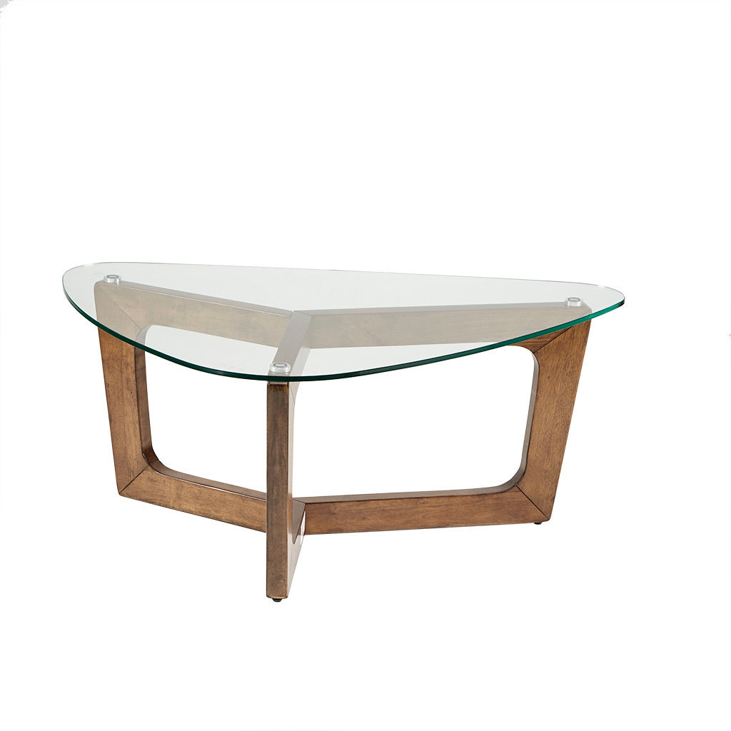 Wood Base Tempered Glass Top Coffee Table