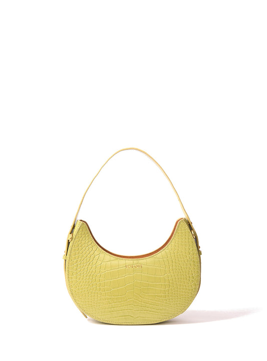 Naomi Leather Moon Bag with Croc-Embossed Pattern, Green