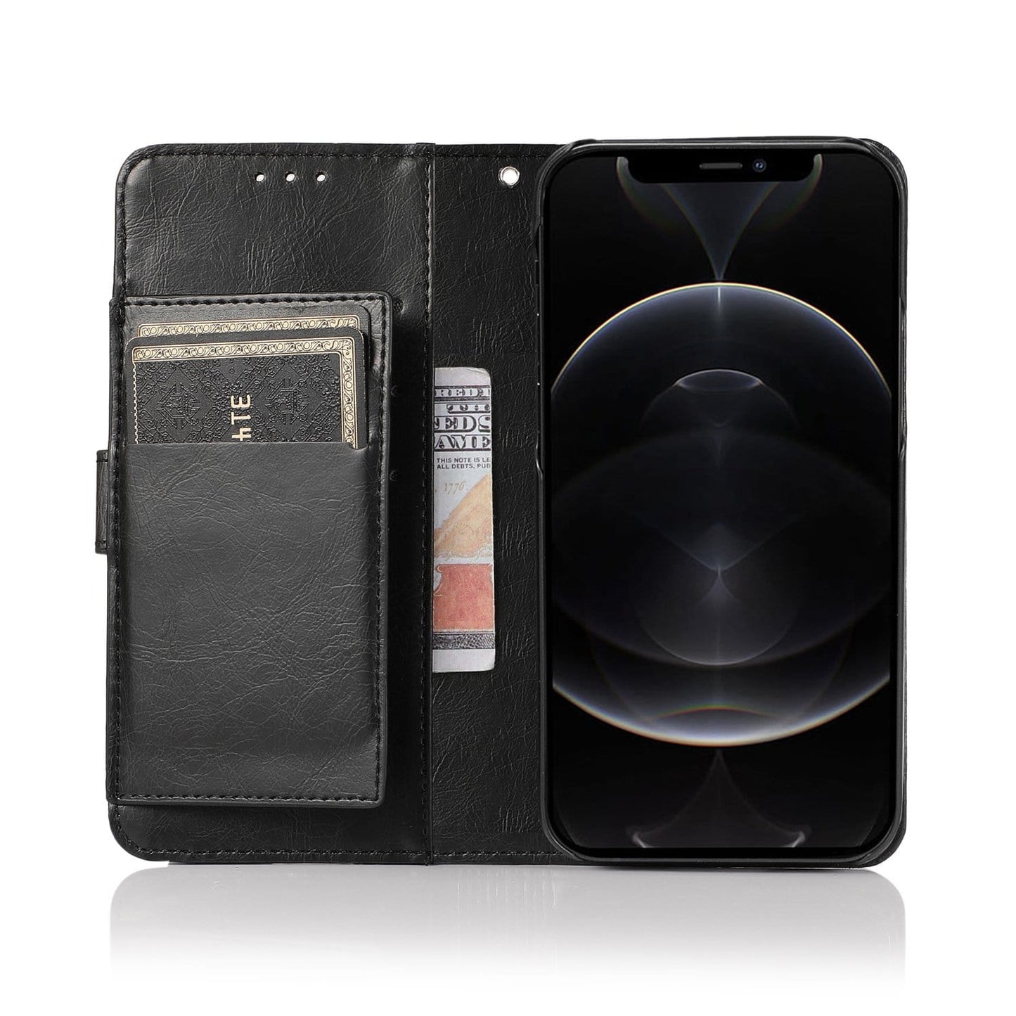 Indy Series Black Leather Wallet Case - iPhone 13 Mini