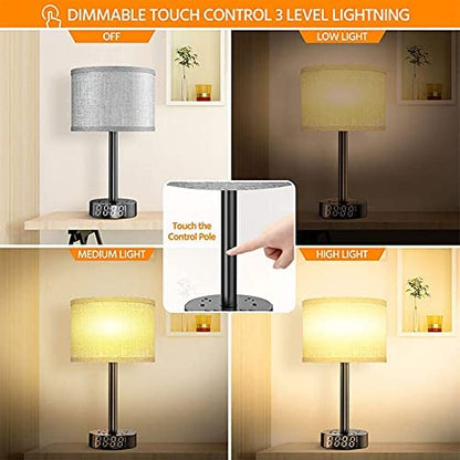 Bedside Table Lamp Alarm Clock Charging - 3 Brightness Level