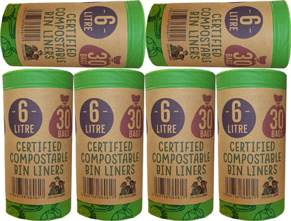 6 Litre Compostable Caddy Bags | 6 roll of 30 bags | Eco Green Living