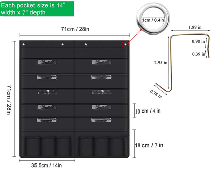 Hanging File Holder Organizer Rack 10 File Pockets + 10 Supply Pockets