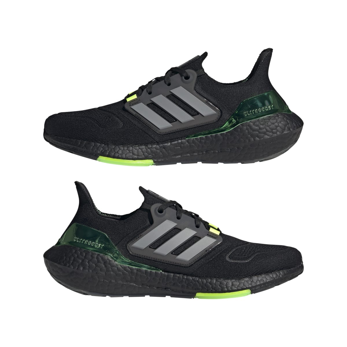 ADIDAS GX5917 ULTRABOOST 22 MN'S (Medium) Black/Metallic/Green Primeknit Running Shoes