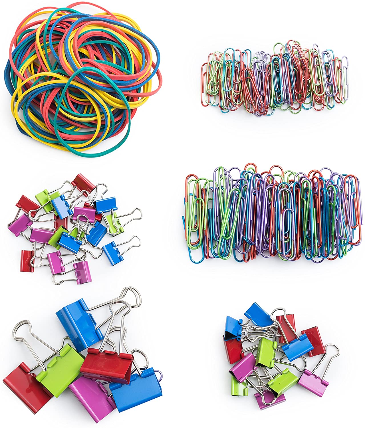 Assorted Colored Clips and Rubber Bands