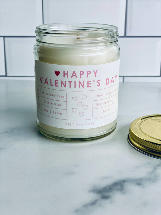 Happy Valentine's Day Candle: White w/pink / Clear / Bee's Paradise