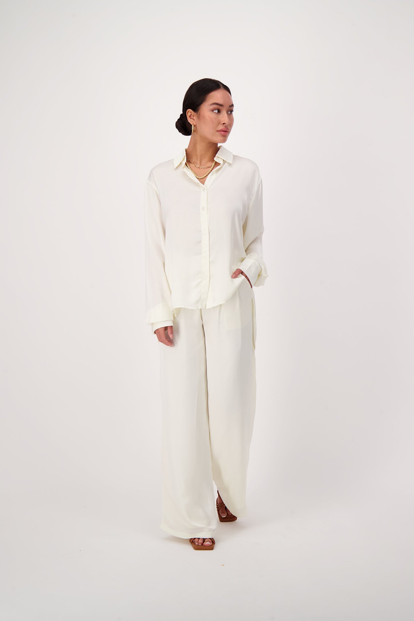 Lightweight Satin Blouse Oversized Ivory