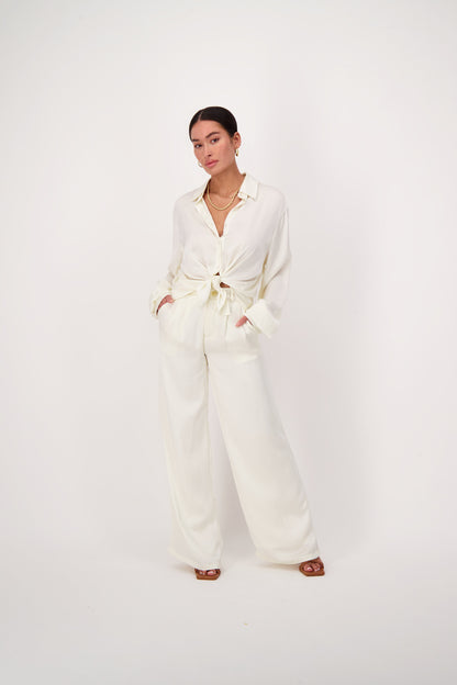 Lightweight Satin Blouse Oversized Ivory