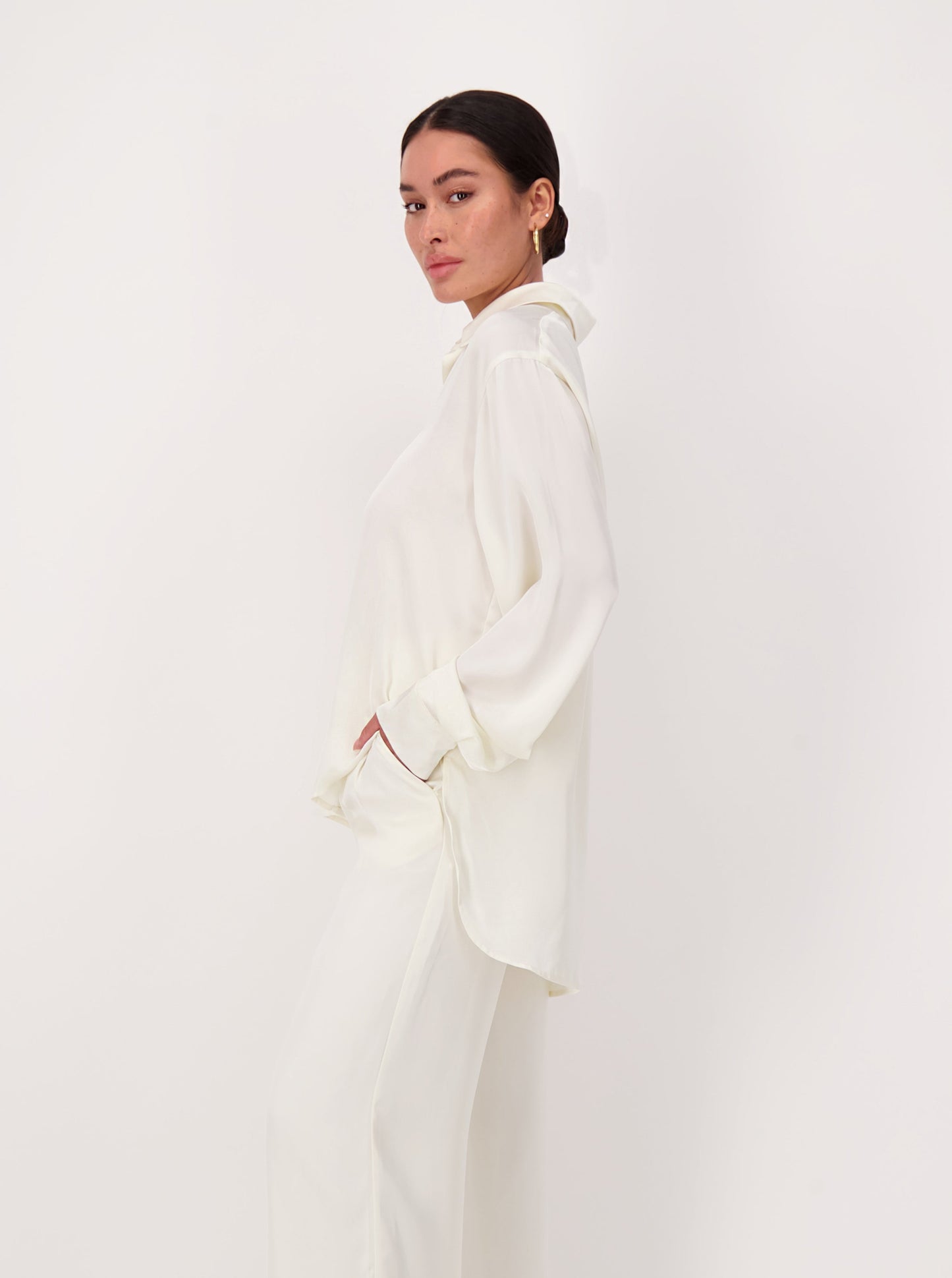 Lightweight Satin Blouse Oversized Ivory