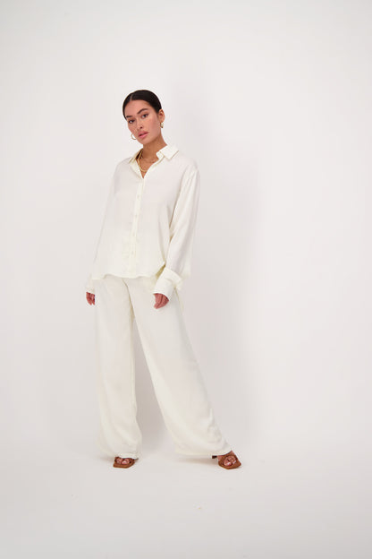 Lightweight Satin Blouse Oversized Ivory