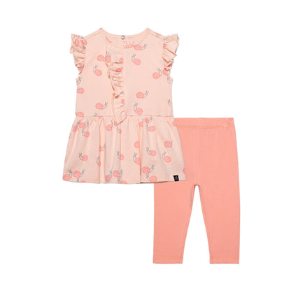 Organic Cotton Printed Tunic & Leggings Set Pink Snails