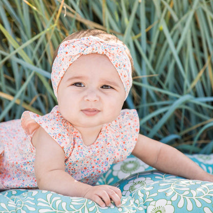 Organic Cotton Printed Headband & Bib Set Pink Little Flowers