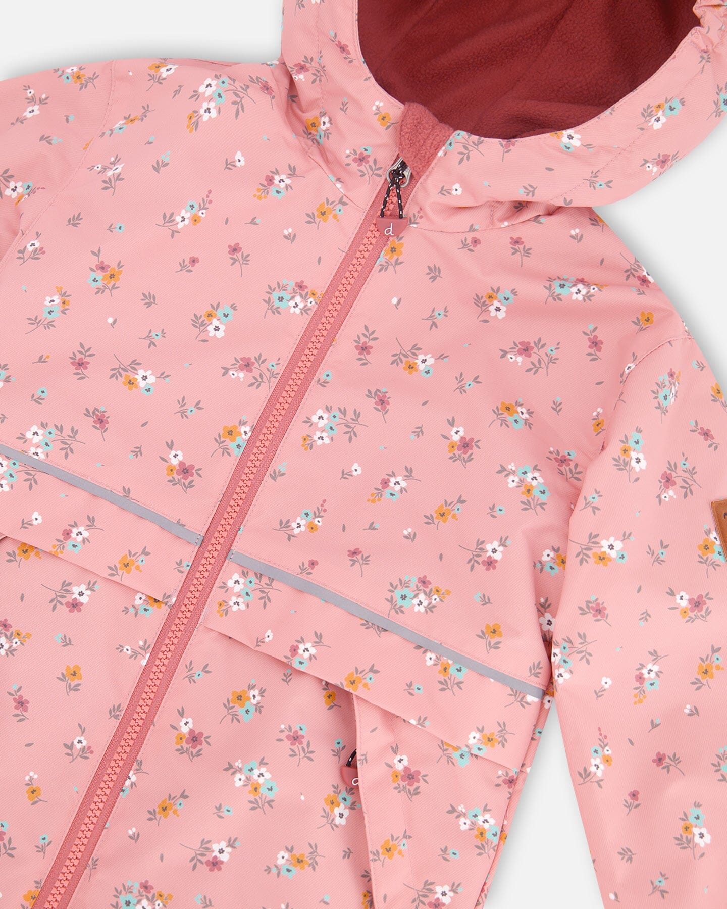 Two Piece Printed Coat And Pant Mid-Season Set Pink Little Flowers Print