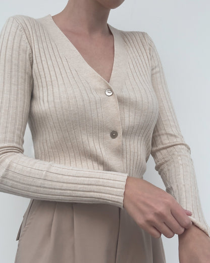 Ribbed Button Front Top