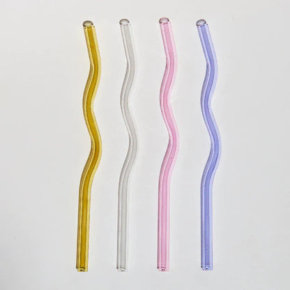 Wavy Glass Straw Set