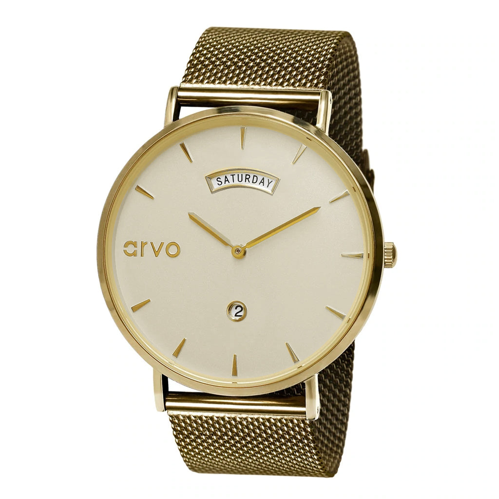 Arvo Gold Awristacrat Watch - Gold Mesh