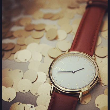 Arvo White Time Sawyer Watch - Gold - Brown Leather