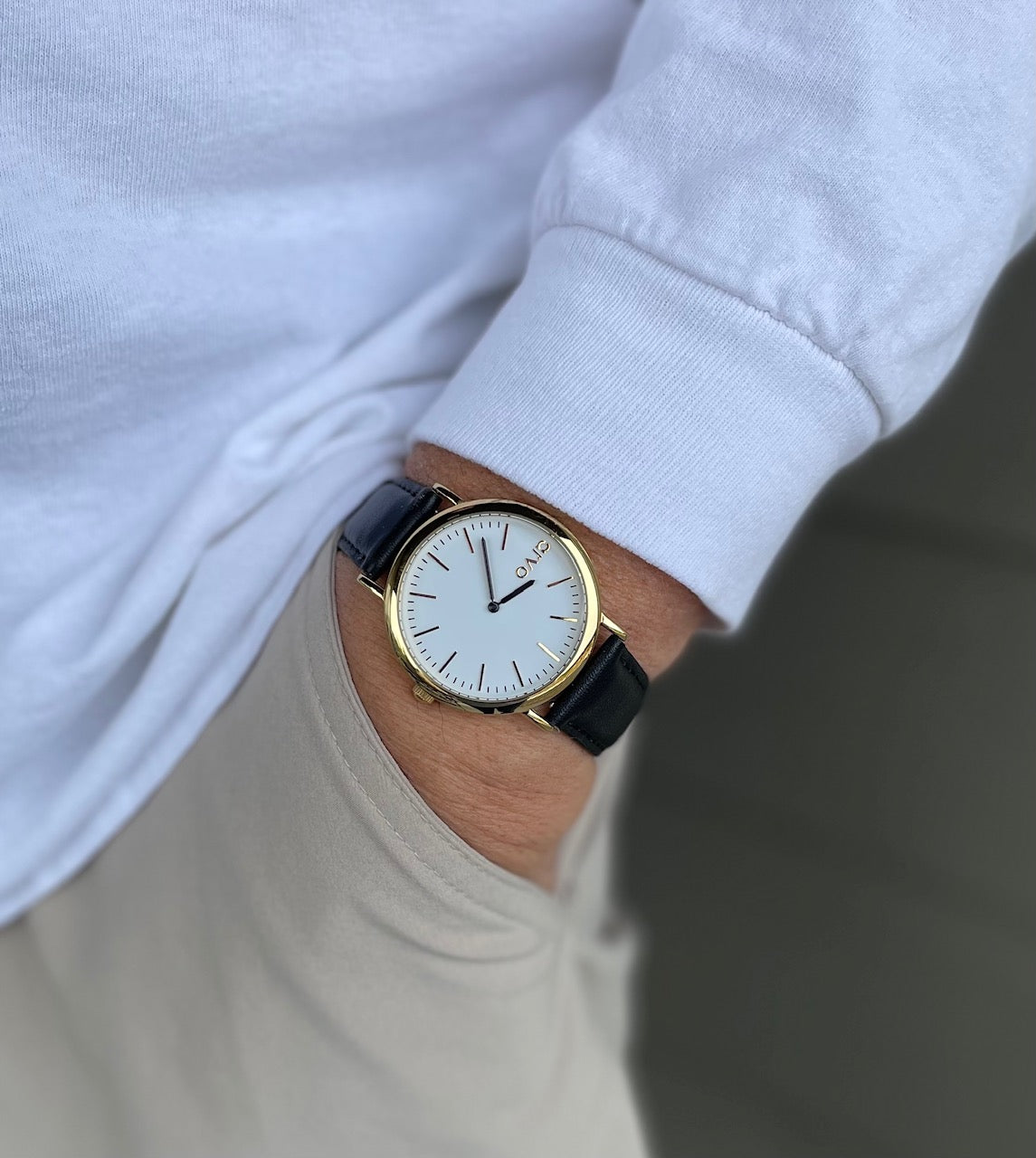 Arvo White Time Sawyer Watch - Gold - Black Leather