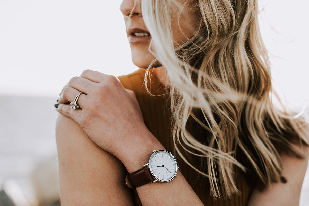 Arvo White Time Sawyer Watch - Silver - Brown Leather