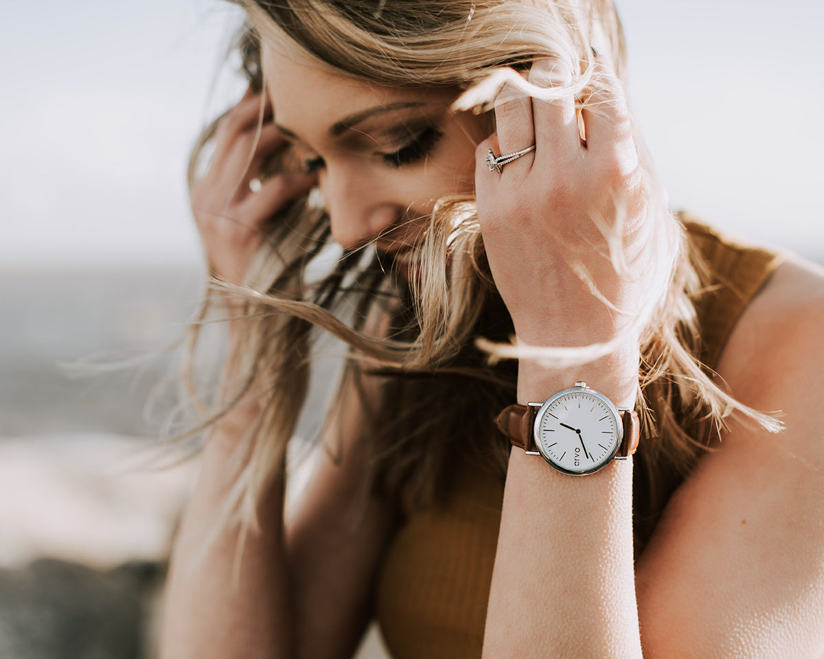 Arvo White Time Sawyer Watch - Silver - Brown Leather