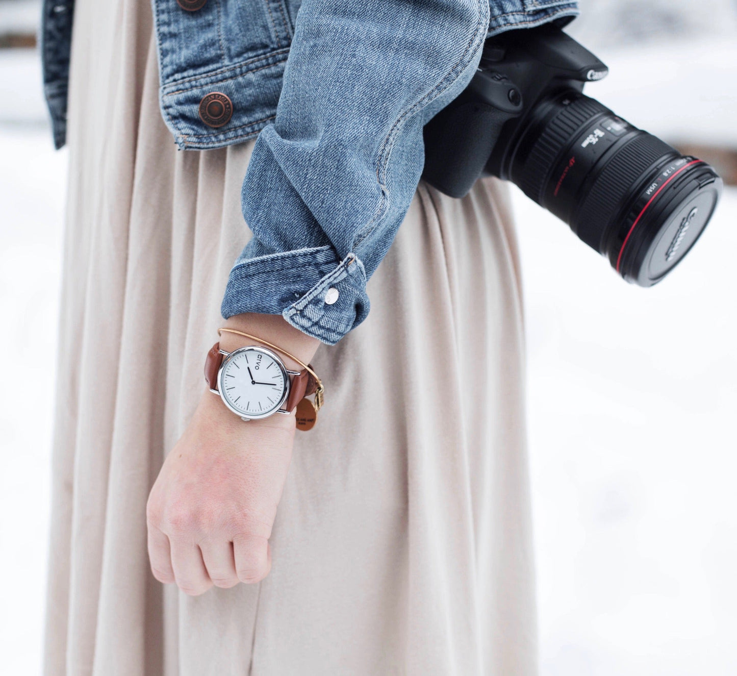 Arvo White Time Sawyer Watch - Silver - Brown Leather