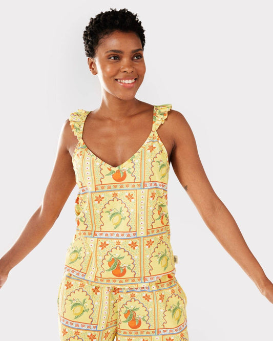 Chelsea Peers: Yellow Citrus Tiles Print Organic Cotton Cami