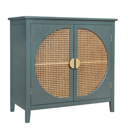 2 Doors Cabinet With Natural Rattan Weaving