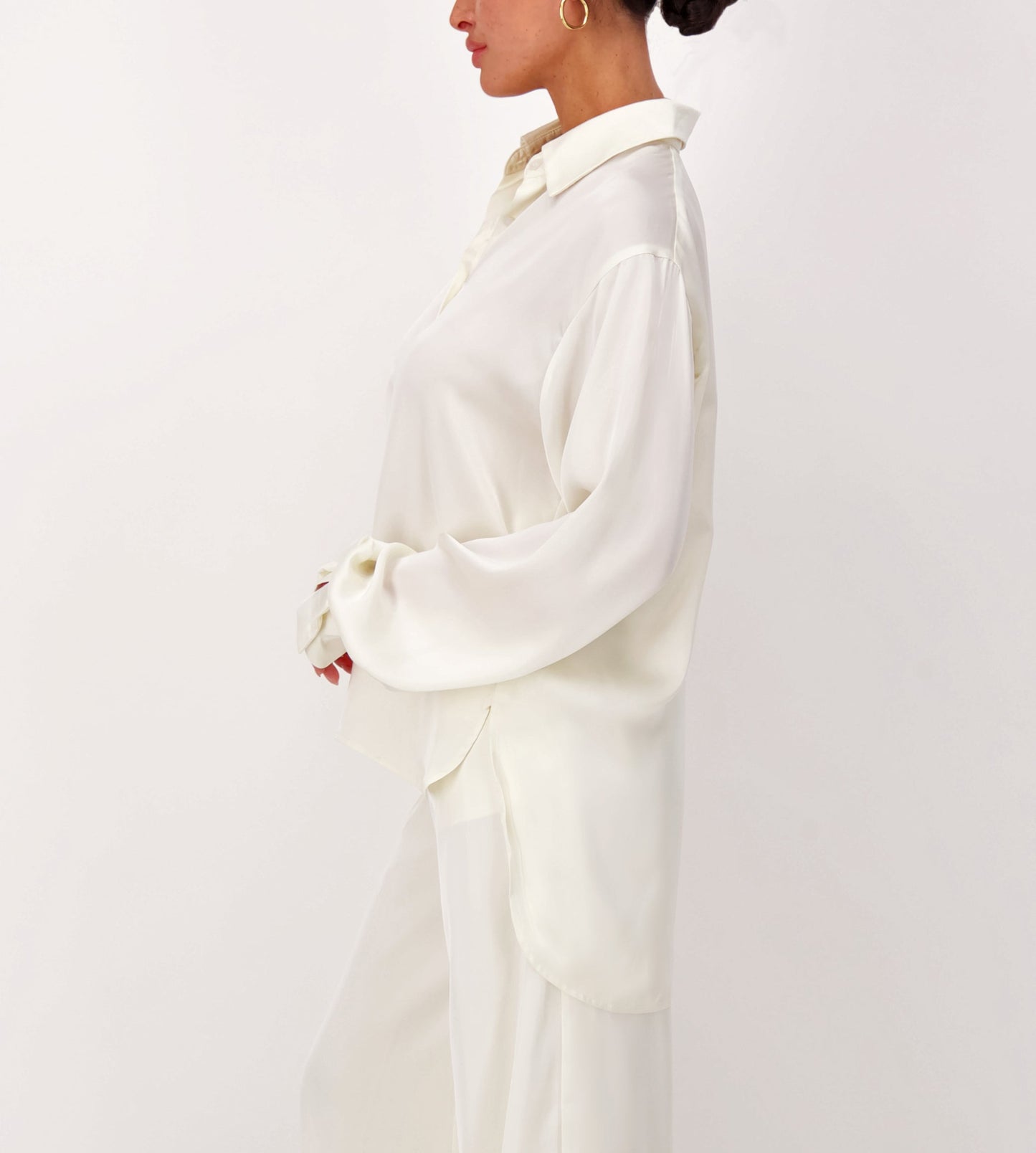 Lightweight Satin Blouse Oversized Ivory