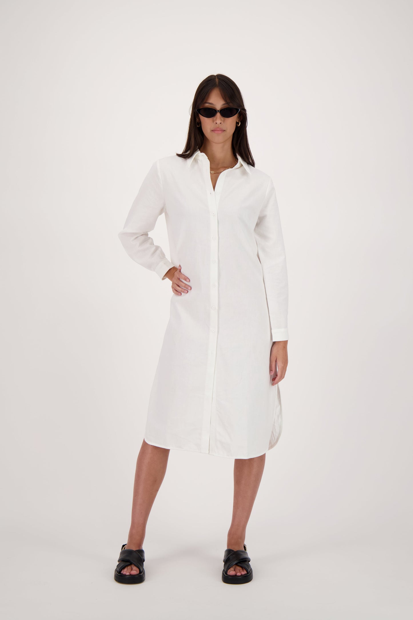 Cotton Linen Blend Shirt Dress