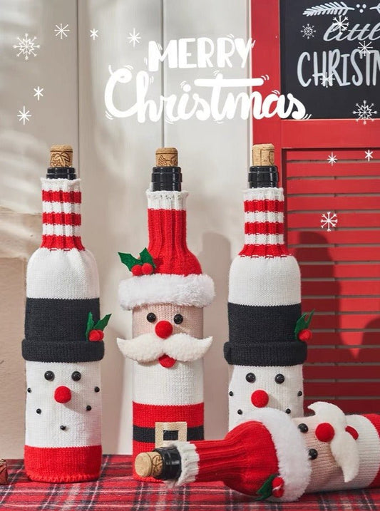 Cute Knitted Christmas Wine Bottle Cover Sleeves Set of 3 Pcs ( $10 Each ) for Table Setting