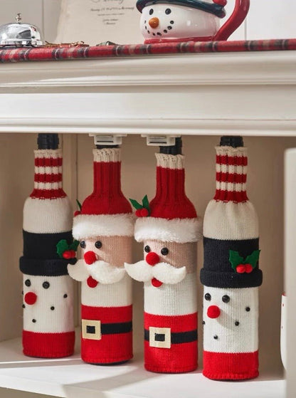 Cute Knitted Christmas Wine Bottle Cover Sleeves Set of 3 Pcs ( $10 Each ) for Table Setting