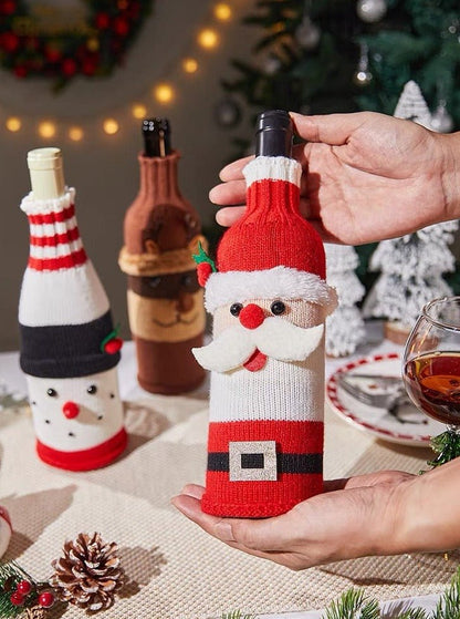 Cute Knitted Christmas Wine Bottle Cover Sleeves Set of 3 Pcs ( $10 Each ) for Table Setting