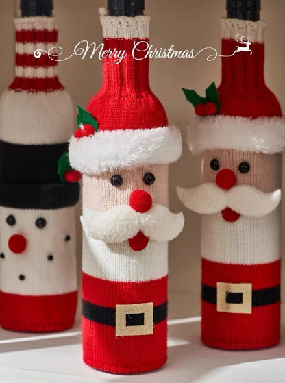 Cute Knitted Christmas Wine Bottle Cover Sleeves Set of 3 Pcs ( $10 Each ) for Table Setting