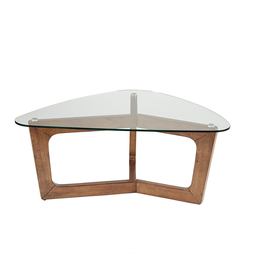 Wood Base Tempered Glass Top Coffee Table