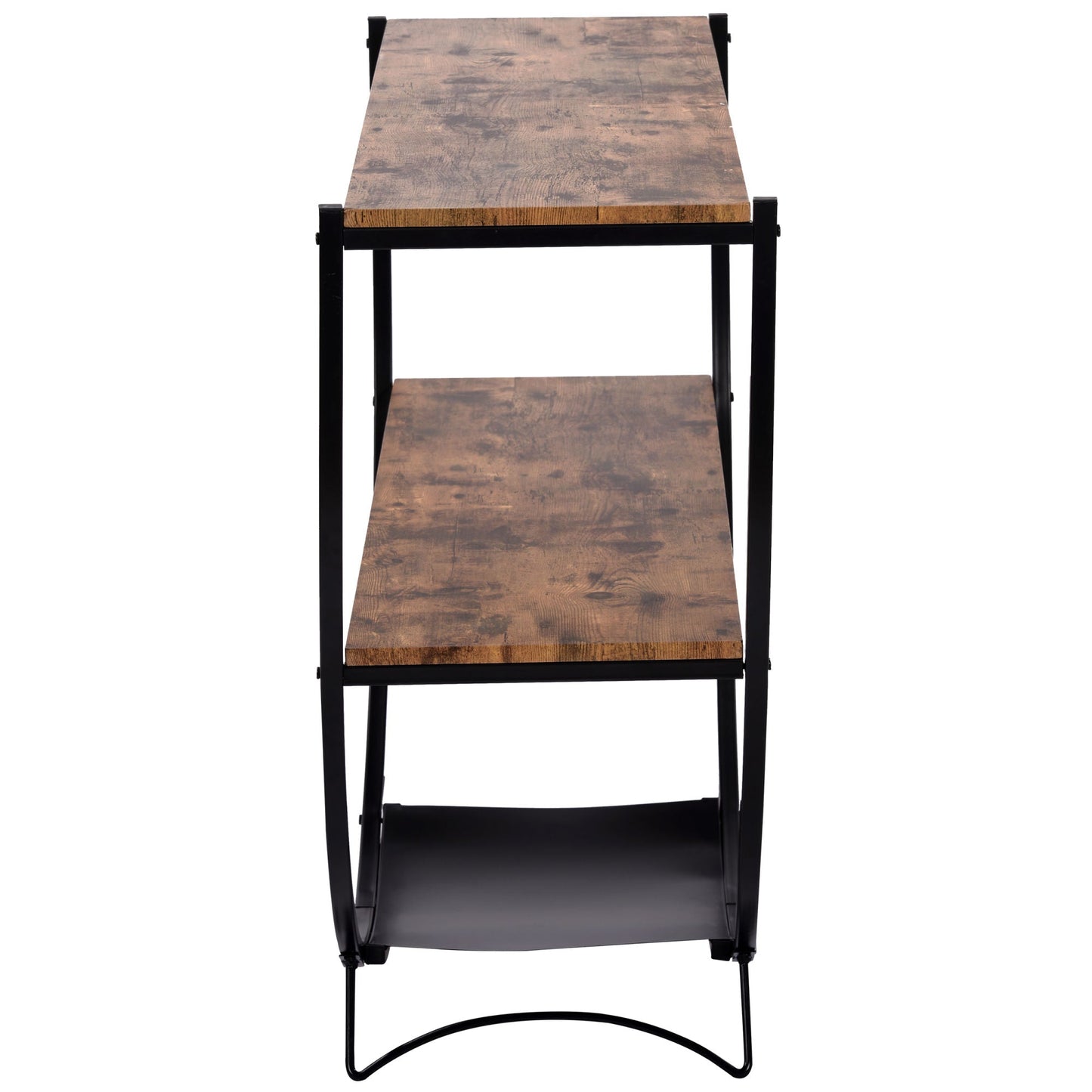 Rustic Industrial Design Demilune Shape Textured Metal Distressed Wood Console Table