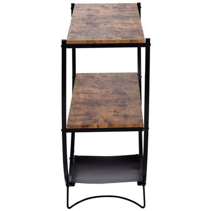 Rustic Industrial Design Demilune Shape Textured Metal Distressed Wood Console Table