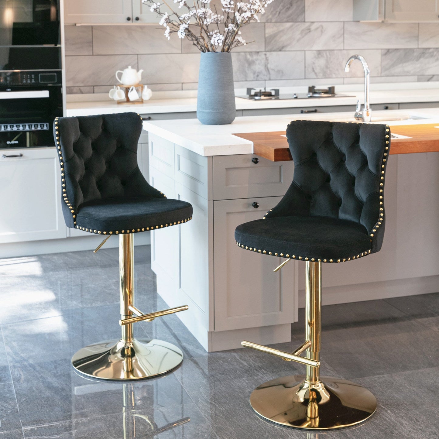 Set of 2 Modern A Velvet Swivel Stools