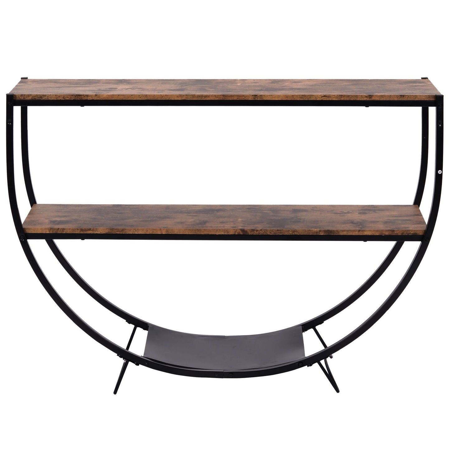 Rustic Industrial Design Demilune Shape Textured Metal Distressed Wood Console Table