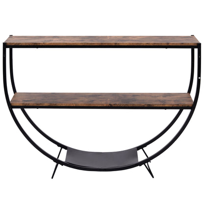 Rustic Industrial Design Demilune Shape Textured Metal Distressed Wood Console Table