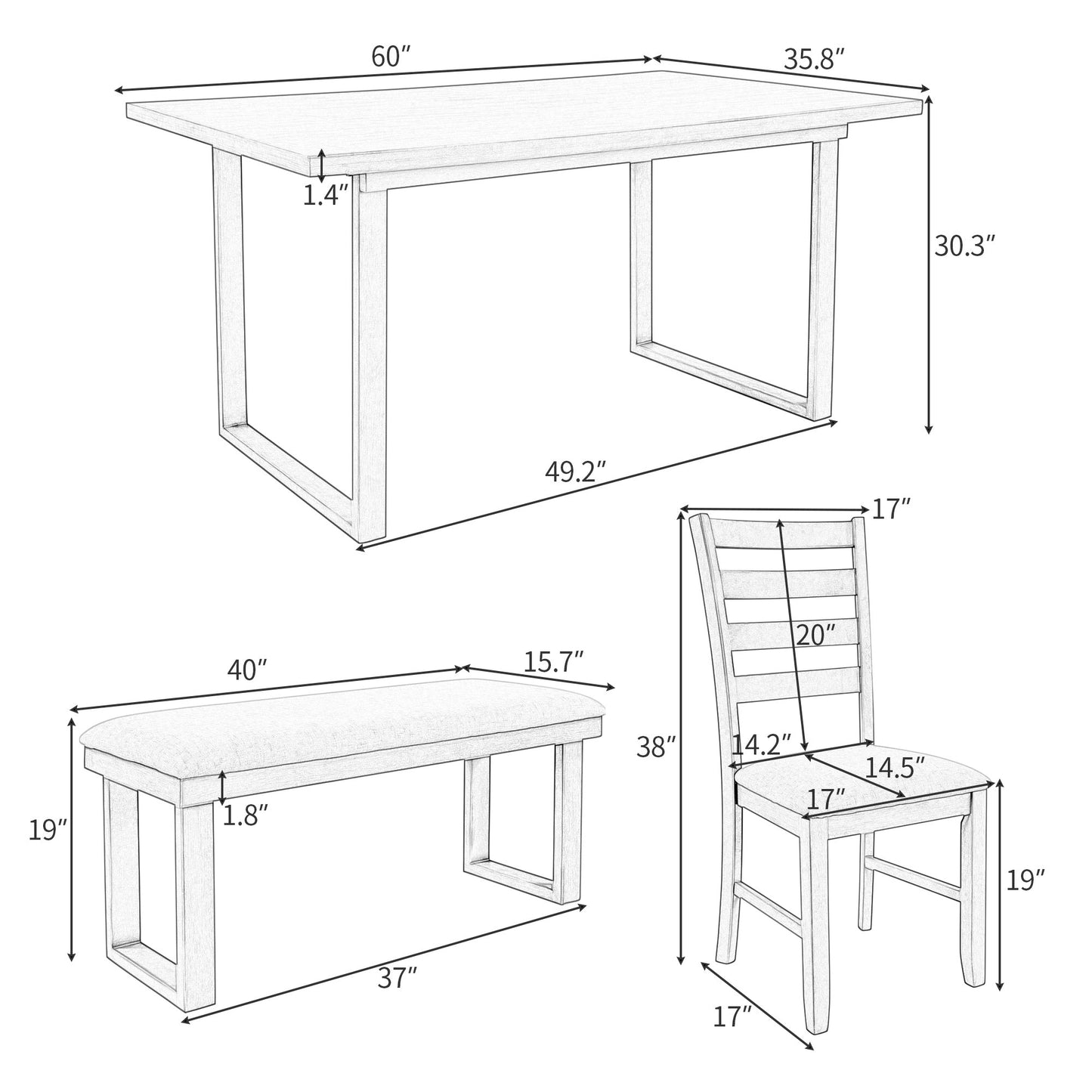 6-Pieces Solid Wood Dining Room Set