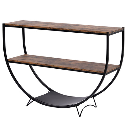 Rustic Industrial Design Demilune Shape Textured Metal Distressed Wood Console Table