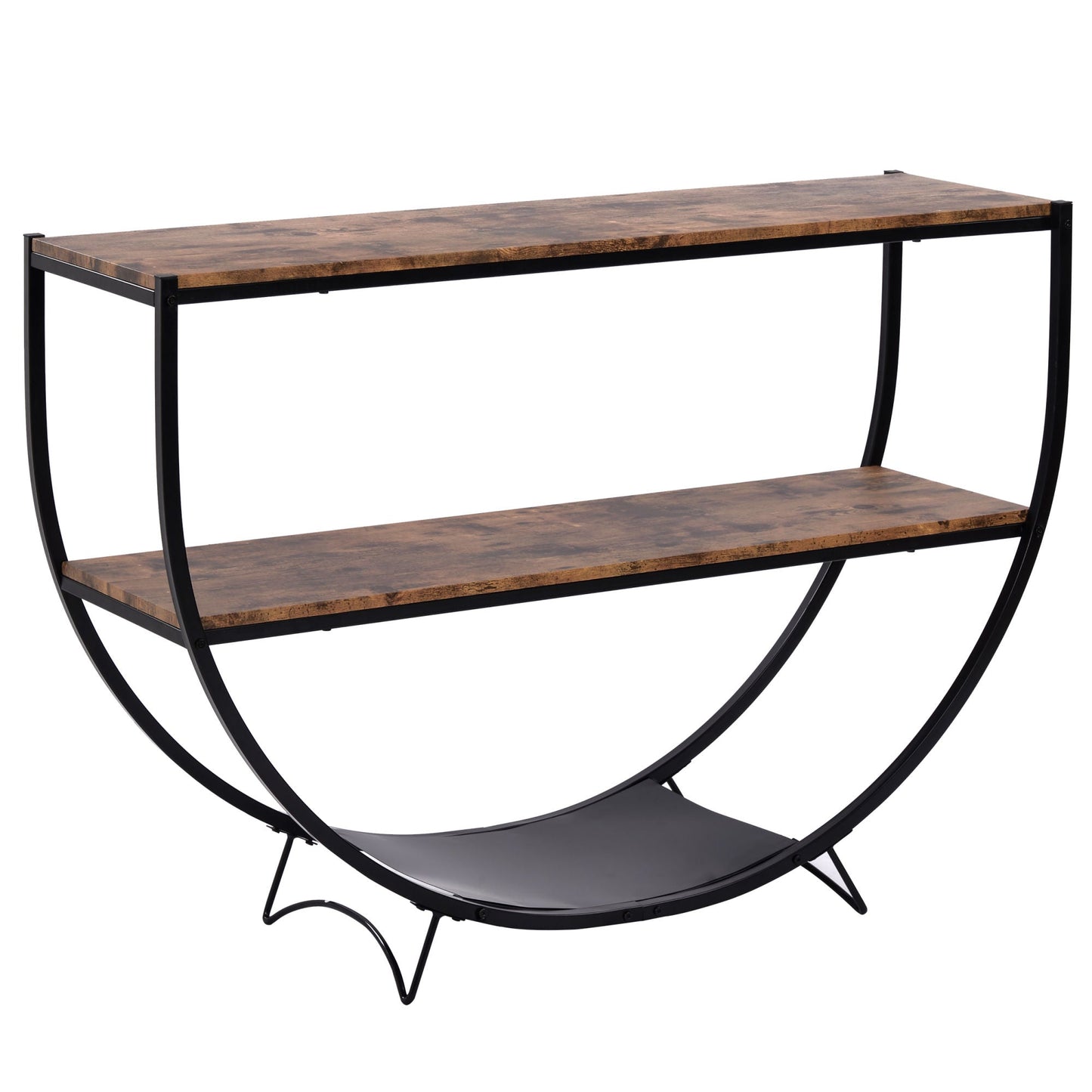 Rustic Industrial Design Demilune Shape Textured Metal Distressed Wood Console Table