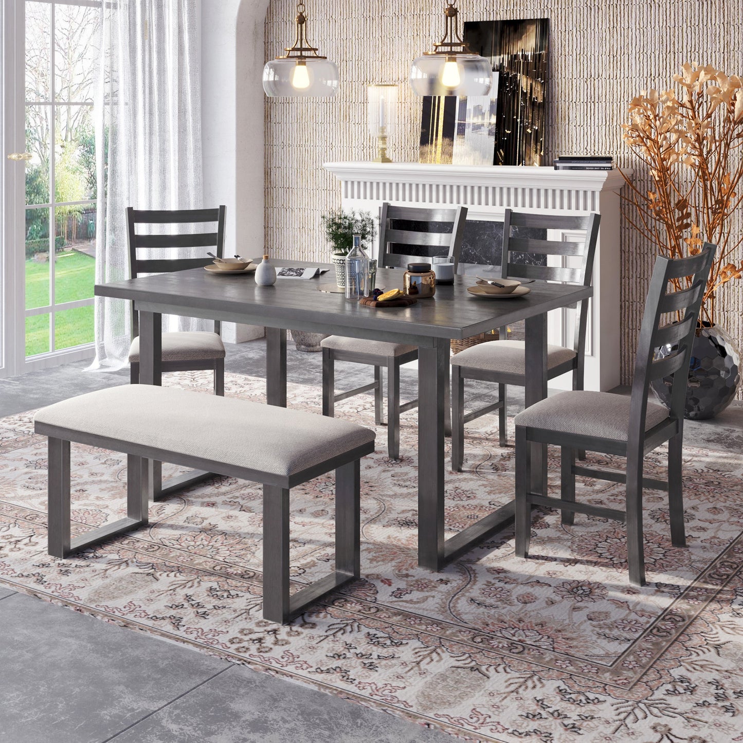 6-Pieces Solid Wood Dining Room Set