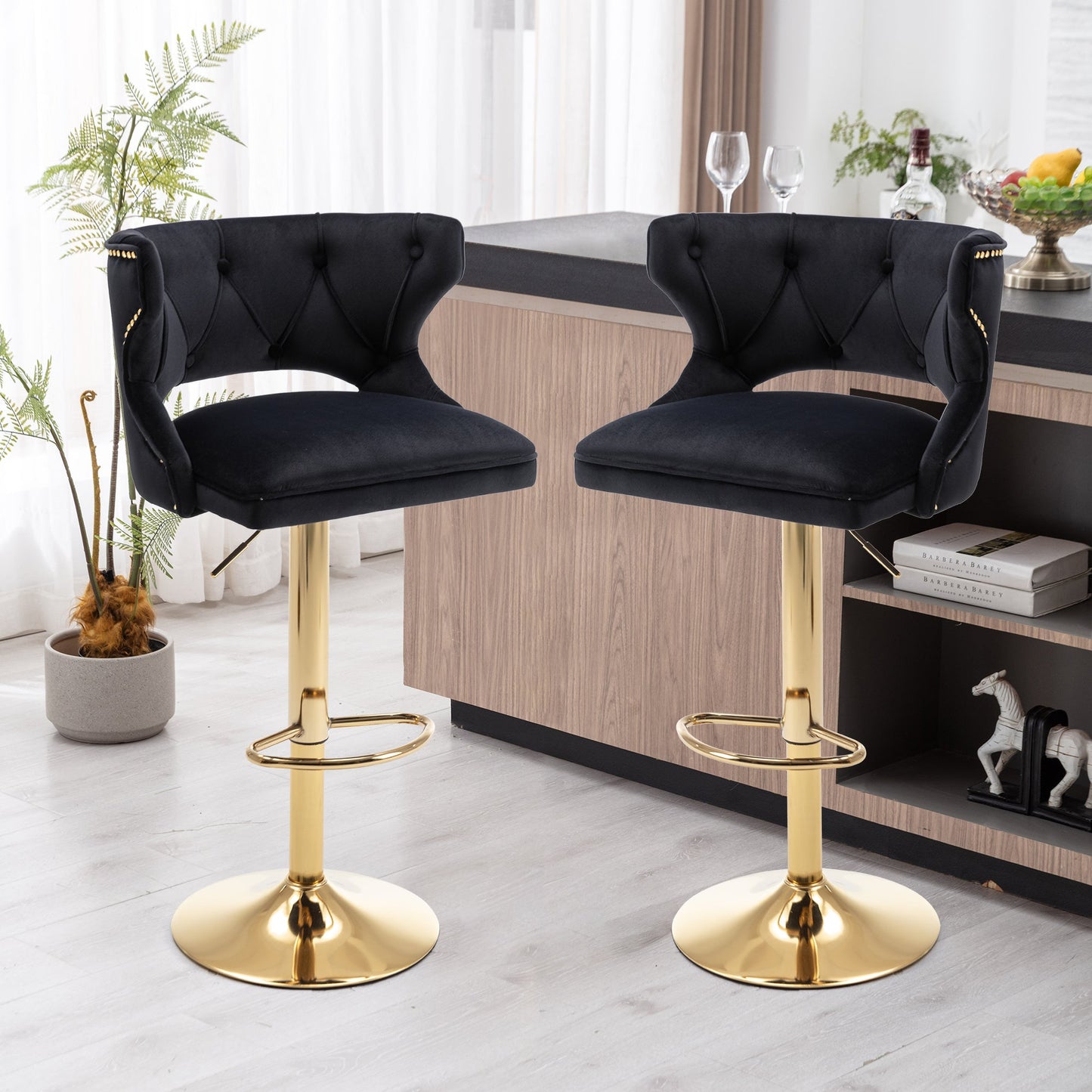 Set of 2 Modern Fashionable Velvet Bar Stools