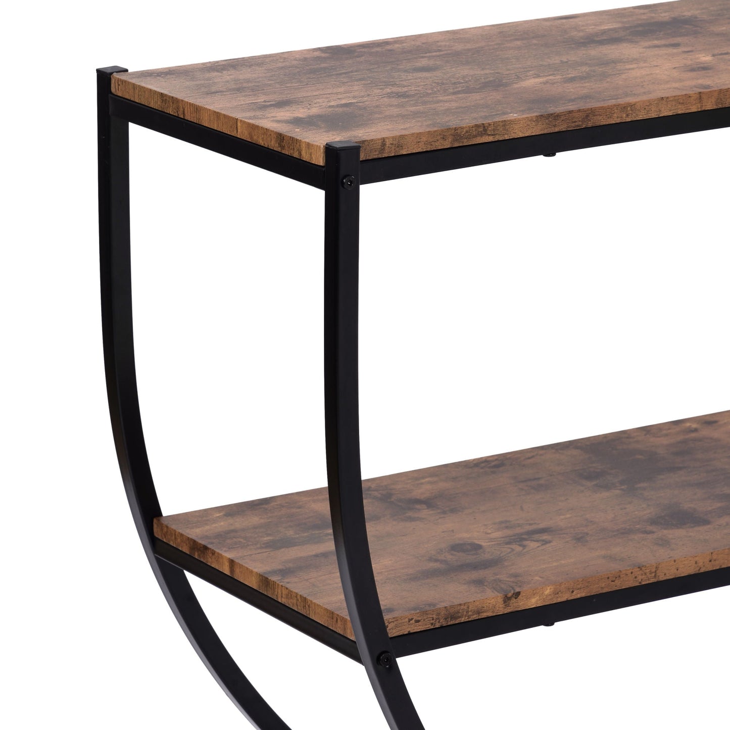 Rustic Industrial Design Demilune Shape Textured Metal Distressed Wood Console Table